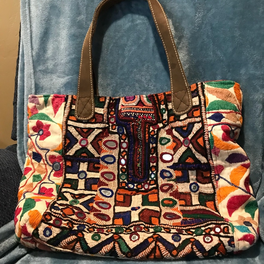 Multicolored Embroidered Tote Bag